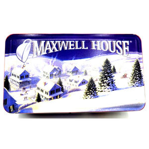 Maxwell House Coffee Holiday Tin 1997 Winter Scenes Christmas 8x5x3"